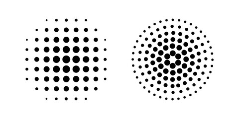 Wall Mural - dotted circles with halftone effect. round shapes with polka dot print isolated on white background.