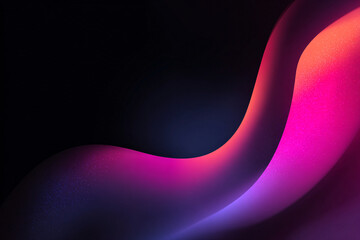 Poster - Abstract wavy background with pink purple gradient on black background. Bright colors. Particles. Banner. Modern. Illustration. Smooth waves. Dark style.