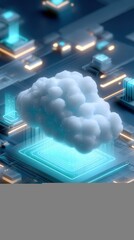 Poster - Futuristic Cloud Computing Technology Concept with Cloud Data Storage and Digital Network Infrastructure in a Tech Environment