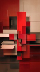 Aufkleber - Abstract modern geometric art with vibrant red black beige colors and three dimensional block shapes creating dynamic composition and visual interest