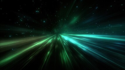 Poster - Futuristic Abstract Space Laser Light Explosion with Bright Green and Blue Rays Radiating in a Deep Universe Background for Sci-Fi and Technology Themes