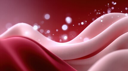 Poster - Abstract Digital Art with Smooth Wavy Pink and Red Smooth Lines, Light Bokeh Effect, Flowing Curves and Dynamic Motion Background