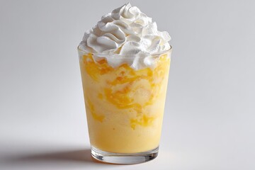 Aufkleber - Refreshing tropical fruit smoothie with whipped cream in a clear glass on a white background perfect for summer drinks and healthy snacks