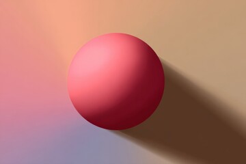 Poster - Minimalist abstract scene featu a vibrant pink sphere casting a distinct shadow on a soft pastel gradient background with subtle color transitions and smooth textures