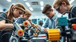 © ari kurniawati - Teens building robots in lab.
