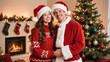© Hamid - A festive, joyful portrait of a couple celebrating Christmas in a warm, cozy setting. Christmas, Christmas Tree, Merry Christmas, Christmas Background, Christmas Lights