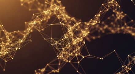 Leinwandbilder - Abstract Golden Network  Interconnected Nodes and Lines Forming a Complex Structure