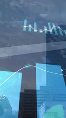 Poster - Digital composition of financial data processing against tall buildings in background