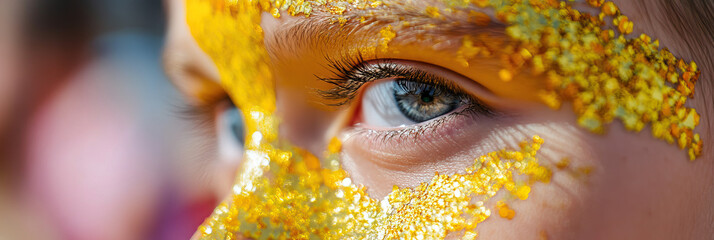 Poster - Close-up of Eye with Yellow Glitter Makeup