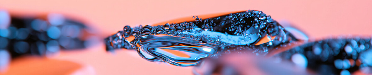 Poster - Close-up Photograph of Blue Liquid with Bubbles on Pink Background