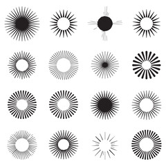 Poster - Collection of sixteen abstract sunburst and starburst graphic design elements in black and white