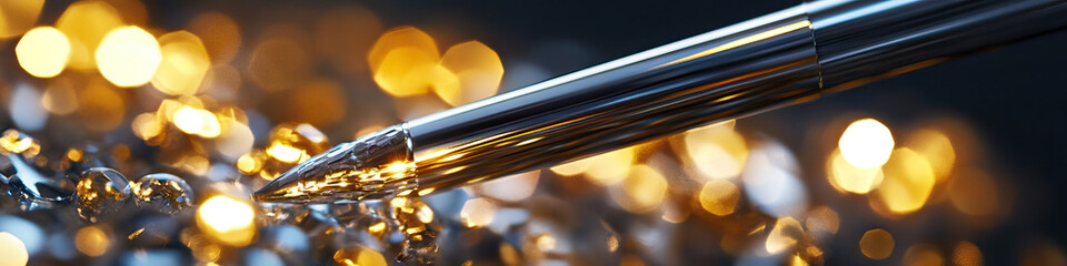 Poster - Silver Cylindrical Object on Faceted Crystals with Bokeh Lights
