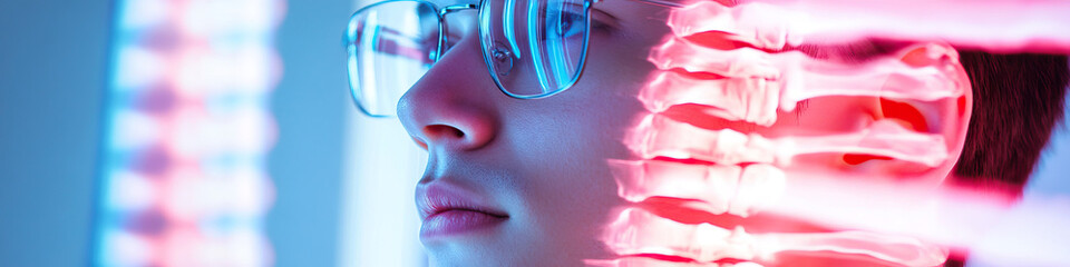 Poster - Profile Portrait with Superimposed Spinal Column X-Ray