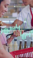 Poster - Animation of data processing over diverse shop assistant and customer shopping