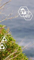 Poster - Animation of sustainability and ecology icons over landscape