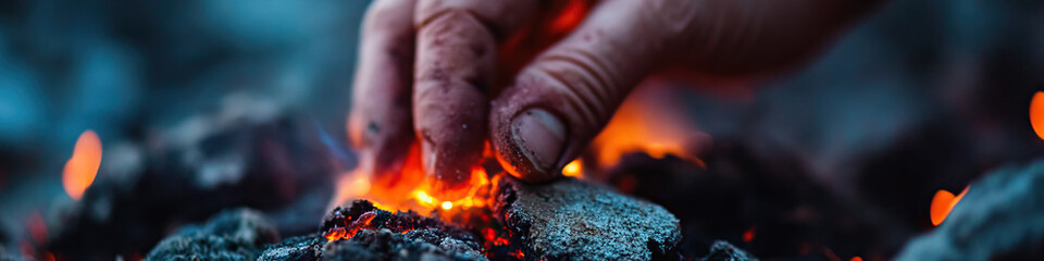 Poster - Hand Tending Embers of a Small Fire