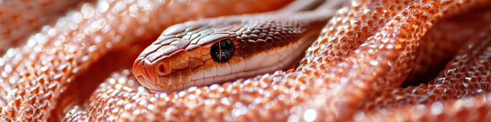 Poster - Close-up of a Reddish-Brown Snake on Scaled Surface