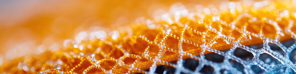 Close-up of Orange Honeycomb Fabric with Translucent Overlay