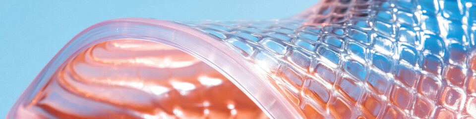 Poster - Close-up of Textured Translucent Material with Pink and Blue Hues