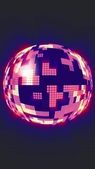 Poster - Animation of spinning mirror ball and blue neon light trails on black background