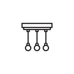 Poster - A clean line-art icon of a hanging fixture with three suspended objects, resembling a minimalist lighting fixture or a chime.