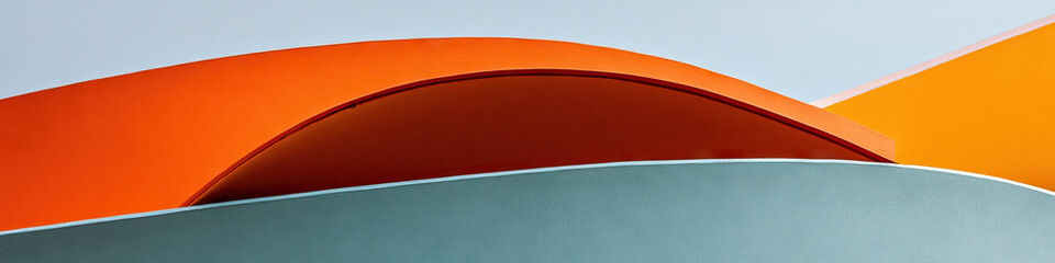 Poster - Abstract Composition with Orange and Blue-Gray Curved Planes