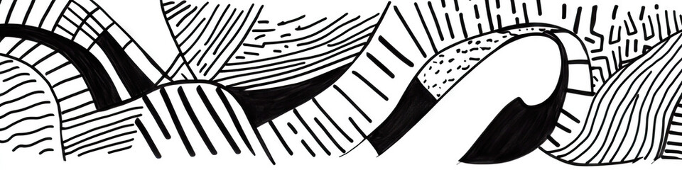 Poster - Abstract Black and White Ink Drawing with Geometric Patterns