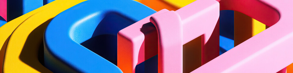 Poster - Interlocking Abstract Shapes in Blue, Pink, Yellow, and Orange