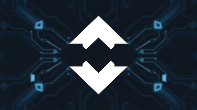 Abstract image featuring two white arrow shapes with a circuit board pattern in the background design