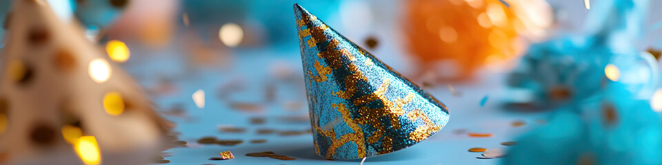 Poster - Teal and Gold Glitter Party Hat with Confetti