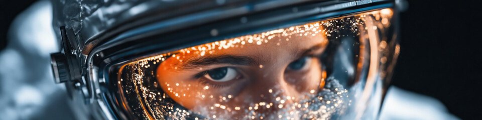 Poster - Close-up of Person's Face Visible Through Space Helmet Visor