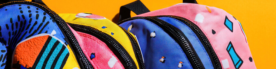 Poster - Three Small Backpacks with Geometric Patterns