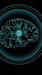 Poster - Animation of ai chat dialogue and scanner with ai brain network over servers