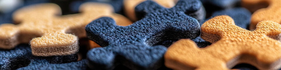 Poster - Close-up Photograph of Interlocking Fabric Puzzle Pieces