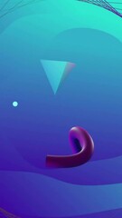 Poster - Animation of 3d blue and purple shapes rotating over network structure on abstract blue background