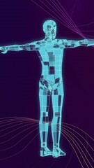 Poster - Animation of rotating blue 3d body and network structure on dark background