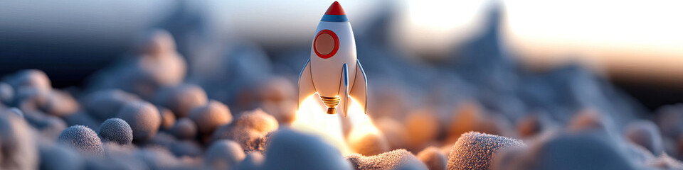 Poster - Stylized Rocket Launching from Textured Surface