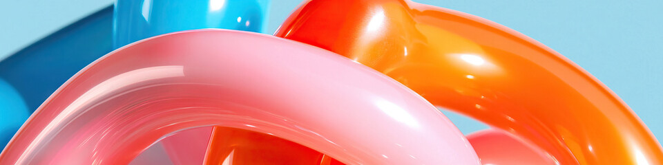 Poster - Intertwined Glossy Forms in Pink, Orange, and Teal