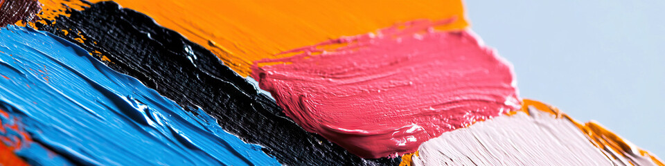 Poster - Abstract Impasto Paint Texture: Blue, Black, Orange, Pink, and Off-White