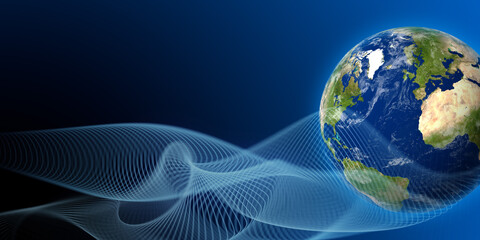 Poster - Earth and digital network. Wide angle visual for banners or advertisements.