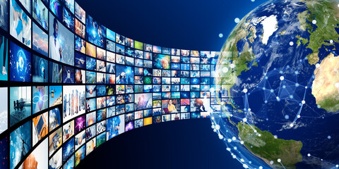 Aufkleber - Earth and video content. Wide angle visual for banners or advertisements.