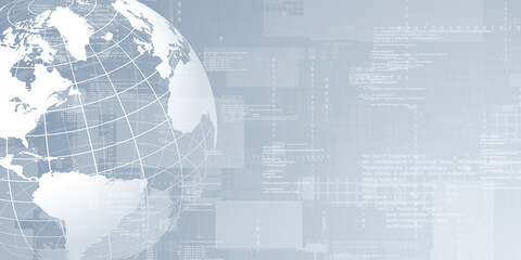 Poster - Digital background with world map. Wide angle visual for banners or advertisements.