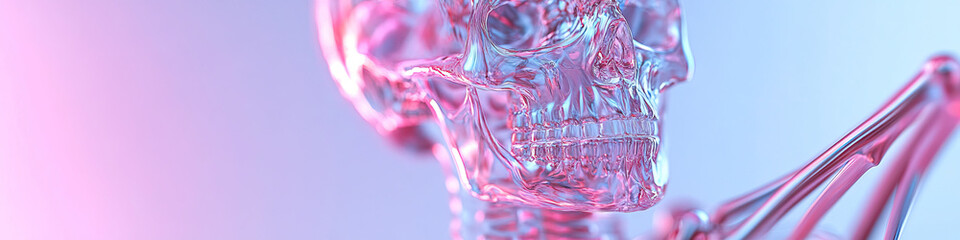 Poster - Translucent Glass Skull and Partial Skeleton Render
