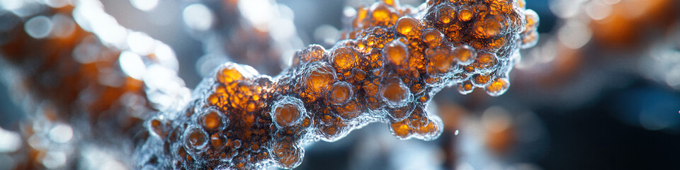 Poster - Microscopic Image of Branching Structure with Orange Globules
