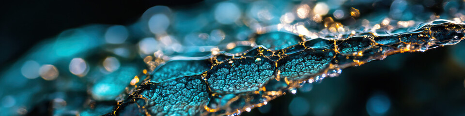 Poster - Teal and Gold Liquid Surface with Cellular Texture