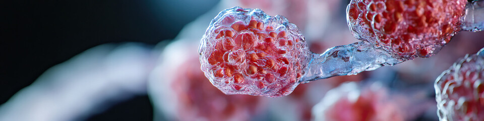 Poster - Microscopic Image: Translucent Structures Connecting Raspberry-like Aggregates
