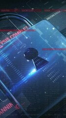 Poster - Animation of security padlock and data processing over navy background