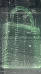 Poster - Animation of security padlock and data processing over navy background