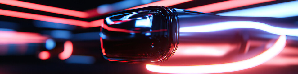 Poster - Reflective Object with Red and Blue Neon Lighting