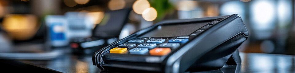 Black Credit Card Payment Terminal on Counter